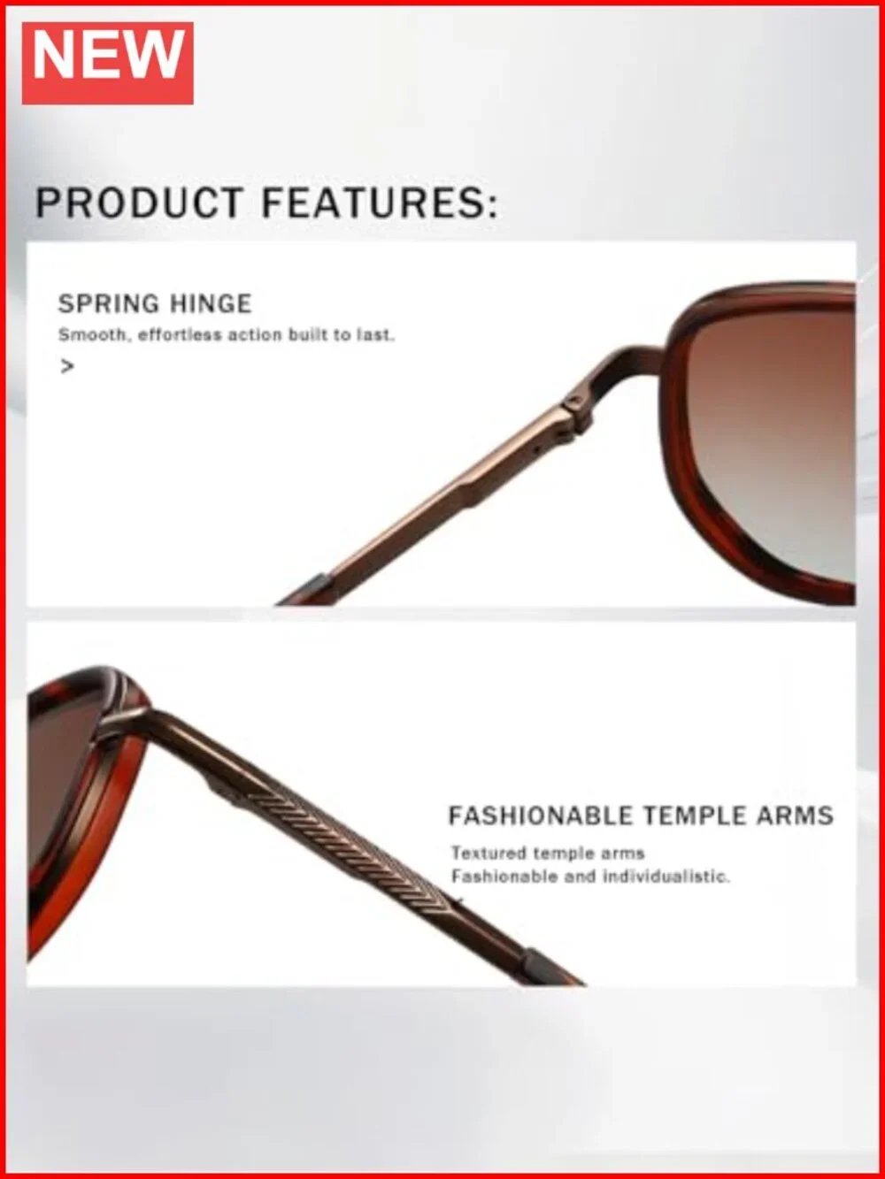 Polarized Retro Square Aviator Sunglasses with Metal Frame UV400 Protection